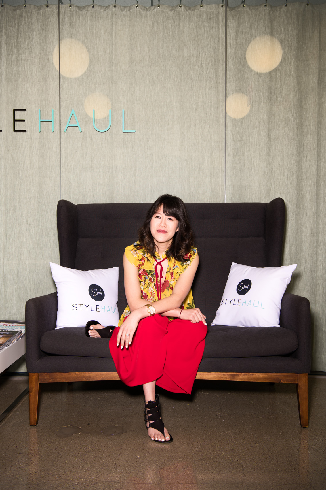 Corporate portrait of a female designer at StyleHaul offices in downtown Los Angeles.
