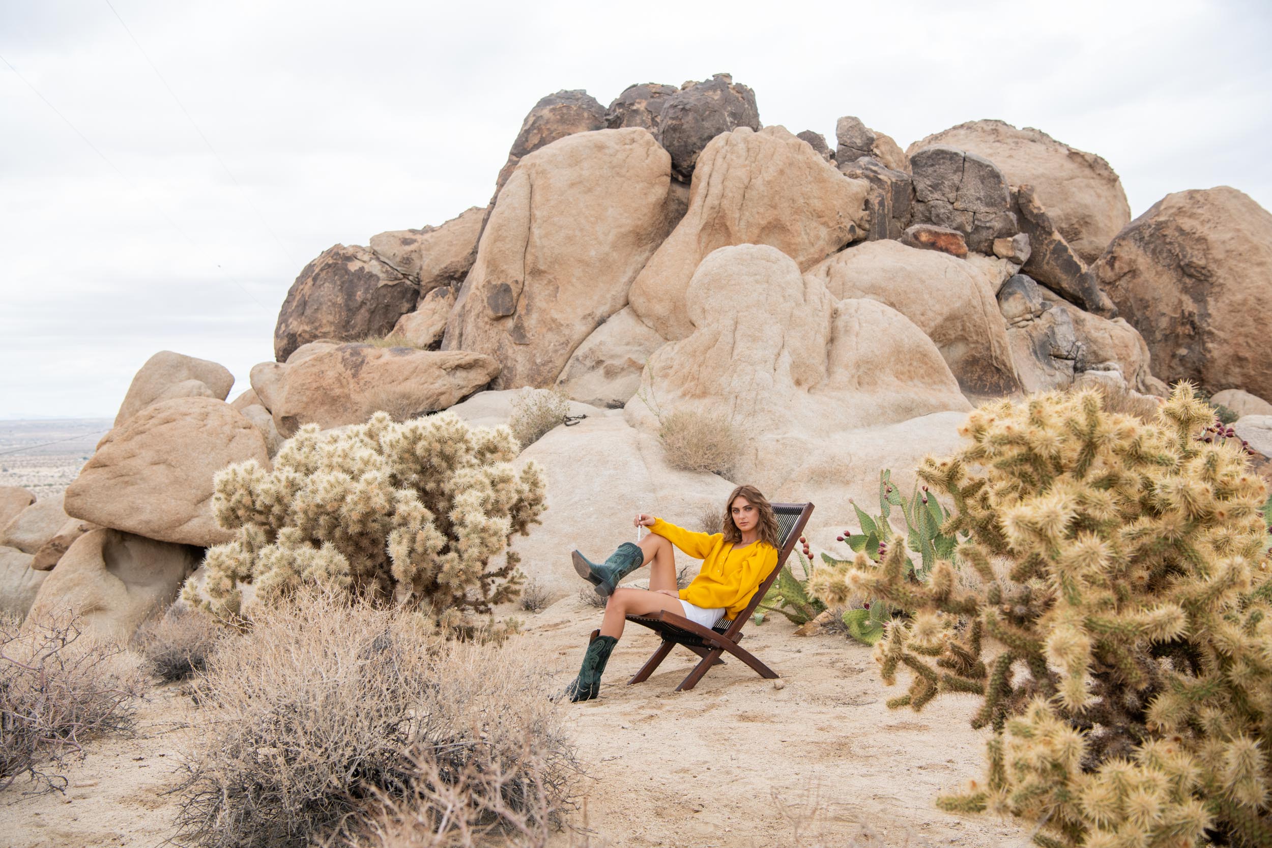 Lifestyle photography featuring model sitting in Joshua Tree , California.